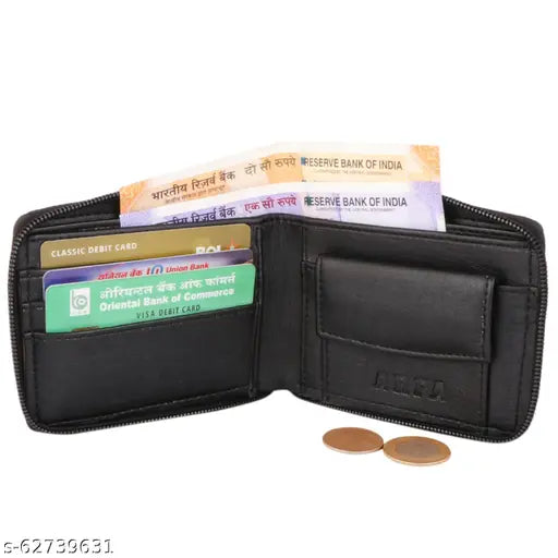 Sleek PU zipper wallet for men, features 2 compartments, perfect blend of style & functionality, India origin