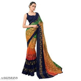 Chiffon saree with solid net blouse, free size, Indian origin - 5.5m length