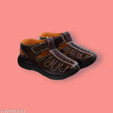 Brown synthetic leather kids sandals for daily wear, non-slip soles, versatile and durable