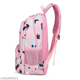 Pink fabric net backpack for girls & women, vibrant print design with multiple pockets and adjustable straps
