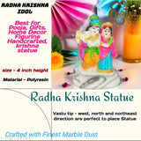 Marble Radha Krishna murti statue, handcrafted Indian artistry, 7cm L x 5.5cm W x 10.5cm H, decorative showpiece or pooja mandir accessory