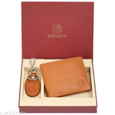 Genuine tan leather RFID wallet, 6 card slots, keychain combo set - high-quality classic men's formal wallet with 2 compartments, perfect for organizing small essential items. Rich, supple, and luxurious texture. Made in India