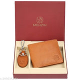 Genuine tan leather RFID wallet, 6 card slots, keychain combo set - high-quality classic men's formal wallet with 2 compartments, perfect for organizing small essential items. Rich, supple, and luxurious texture. Made in India