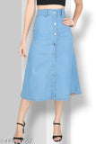 Aqua Lite denim skirt, trendy for cute women in sizes 28, 30, or 32. Solid front, made in India