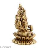 Gold-toned brass Kamal Sitting Lakshmi statue, handcrafted decor item for home or office