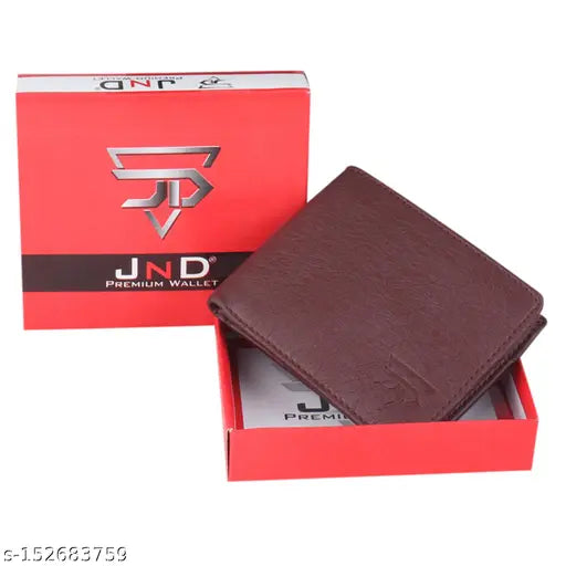 Brown faux leather men's RFID protected wallet with 3 card slots, coin pocket, and multiple hidden compartments. Solid design, durable texture, and a classy aesthetic. Made in India, gift box included