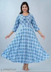 Rayon floral printed flared blue kurta: Premium quality, vibrant prints, 3/4 sleeves, versatile use