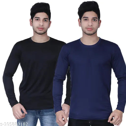Solid nylon men's full sleeve t-shirt, plain design in multiple sizes: XS, M, L, XL, made in India