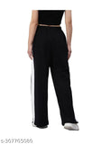 Striped flared black cotton blend track pants, shiny and comfortable for parties or casual wear, available in sizes XS-XXL (24-36 waist)