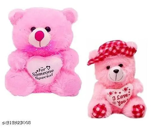 Multi-color unisex Someone and Pink Check Cap teddy bear, stuffed animal for toddlers ages 0-2 years, made in India