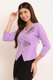 Lycra three-quarter sleeve top for women, solid color from Indian brand Mizo - fashionable fit