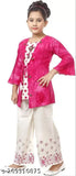 Traditional Indian rayon kurti top and plazoo pants, solid pattern for children's fashion, three-quarter sleeves