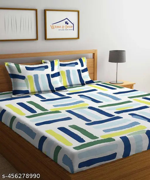 Glace cotton, superfine geometric double bedsheet by SFARI - ideal for adult summer use, available in a set with 2 pillow covers. Machine and hand washable, made in India