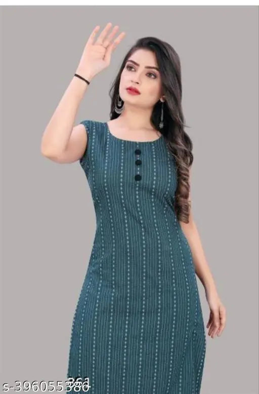 Women's colorblocked cotton A-Line kurti, sleeveless and print combination, available in sizes S-XXL for bust sizes 36-44 inches. Indian-origin Adrika attractive kurti with easy returns option