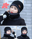 Black winter cap & scarf combo (Frackson). Premium imported, snow-proof woolen unisex beanie & scarf. Soft, anti-allergic, self-design. Perfect for women, girls. Cozy acrylic material. Made in China