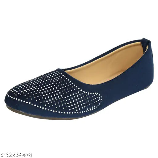 Synthetic blue belly ballet flats with embossed suede, slip-on design for women