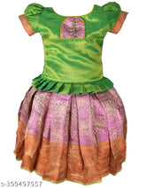 Kids traditional pattu pavadai & Lehenga choil set, tissue lehenga with applique stitching, perfect festival wear for 0-5 years. Indian made