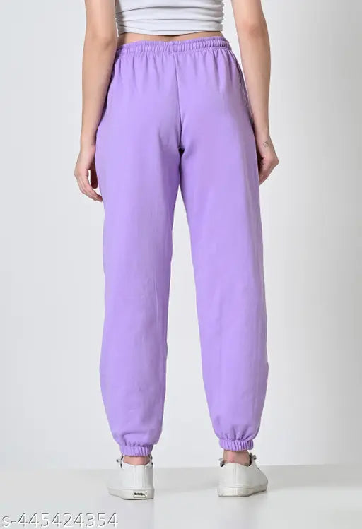 Black and lavender women's fleece jogger pant combo - soft, fleece fabric, elastic waistband, adjustable drawstring, side pockets for winter comfort