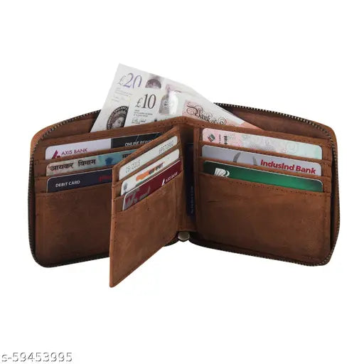 Handmade Hunter leather zipper wallet, extra card slots, RFID blocking, premium buffalo skin, vintage look