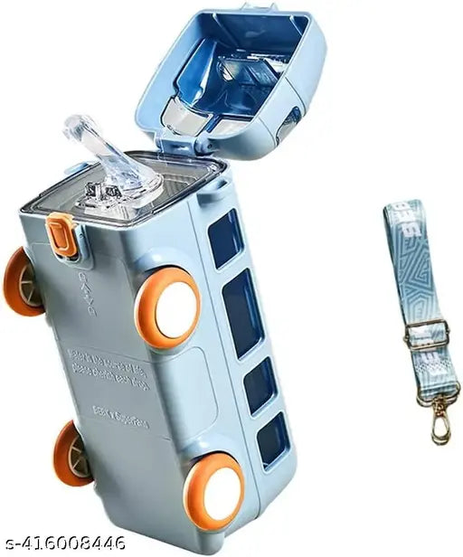 Blue, BPA-free, leakproof kids water bottle with lock (500 ml) - fun bus-shaped design for school and travel