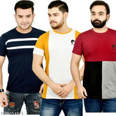 Cotton round-neck half sleeve t-shirt, colorblocked design. Soft, breathable, and comfortable men's casual wear made in India
