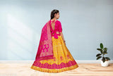 Kids girls taffeta silk and jacquard dupatta lehenga choli set, short sleeves, self-design, stitched net, Indian heritage