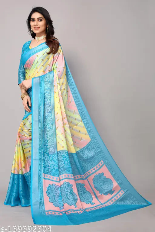 Striped printed chiffon saree with blouse piece, Winza Designer's latest collection for women's formal occasions, India origin
