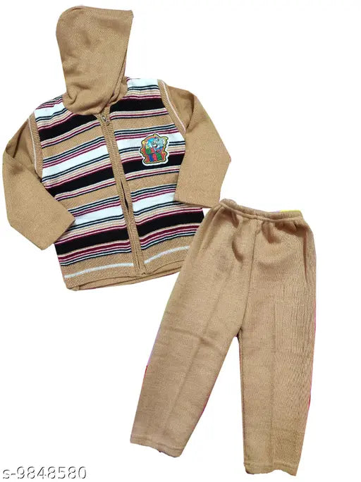 Kids Kashika woolen set, long sleeves with printed top, solid bottom, 2-3 years size, Indian handcrafted knitwear