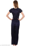 Navy Blue & Coral Red Women's Ultra Soft Satin 2-Piece Night Suit Set (Pack of 2) - Comfortable and chic fashion for special nights