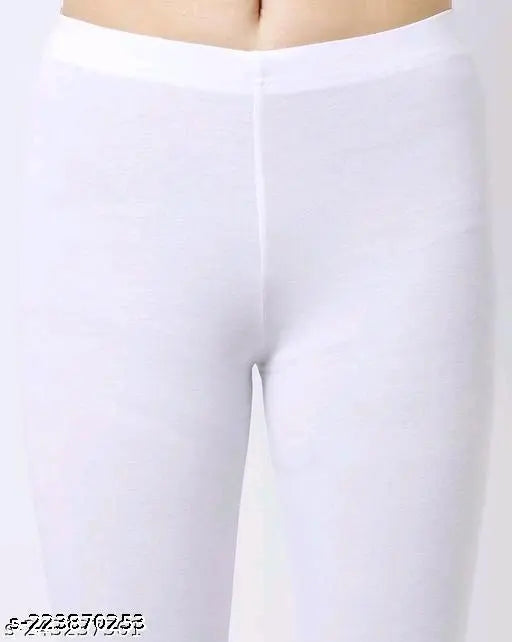 Minimus white cotton leggings for women and girls - Solid ankle leggings bottom wear, made in India from cotton lycra fabric