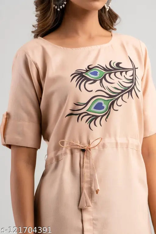 Women's cotton rayon patchwork Anarkali kurta, short sleeves, ankle length, digital printed - vibrant festive wear