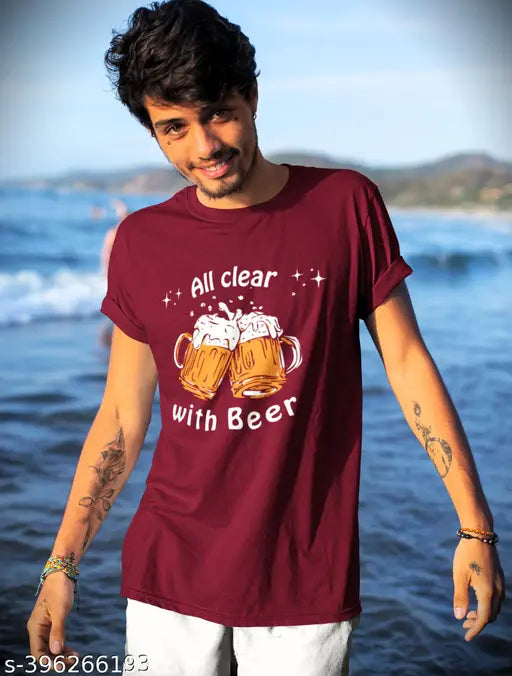 Cool Maroon super soft Chapter 83 t-shirt with printed beer quote, 100% cotton, regular fit and short sleeves