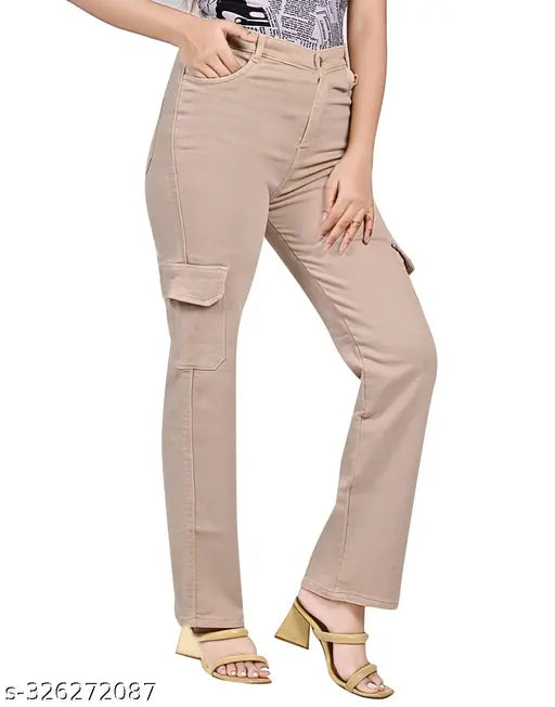 Denim stretchable high-rise jeans (Baize), women's regular 6-pocket design, solid straight fit - India