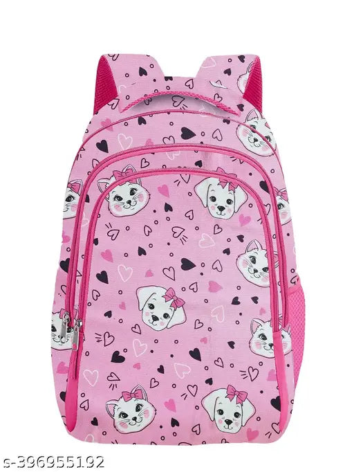 RRPinkCatDog2024A polyester school backpack for class 1-8, features 26L capacity and free size (32x28x2cm). Ideal for school essentials