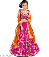 Embroidered Art Silk & Silk Blend Lehenga Choli for girls, Indian ethnic wear with net dupatta, 1.5m length, short sleeves