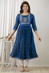 Purple rayon embroidered kurta with side slits and color block print, suitable for office or casual wear, Indian origin