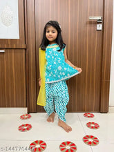 Cotton printed sleeveless kurti, dhoti pants & dupatta set for kids - A-line style, 18-24 months to 7-8 years. Indian traditional wear for festivals & parties