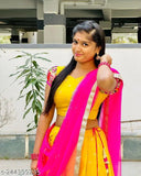 Newest Festival Chiffon Half Saree: Lichi Silk choli, net dupatta with floral embroidery, unstitched & semi-stitched, lace edged, belt included. Indian origin