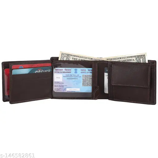 Genuine leather trendy men's wallet, textured pattern, 2 compartments, RFID secured, free size (9cm x 11cm)