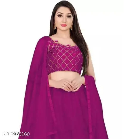 Trendy superior women's silk lehenga with net bottom and embroidered top, lace dupatta. Semi-stitched or un-stitched Indian traditional attire
