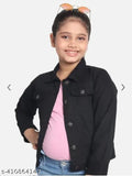 Black denim kid jacket, solid pattern for ages 4-16 years