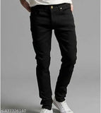 Black cotton blend solid-pattern jeans, modern and stylish denim wear