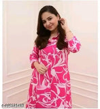 Pinkteetar women's printed A-line rayon kurta pant set, three-quarter sleeves, India origin