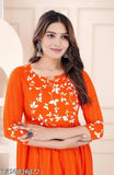 Orange rayon three-quarter sleeve top, single solid color in size M, L, XL, XXL, made in India