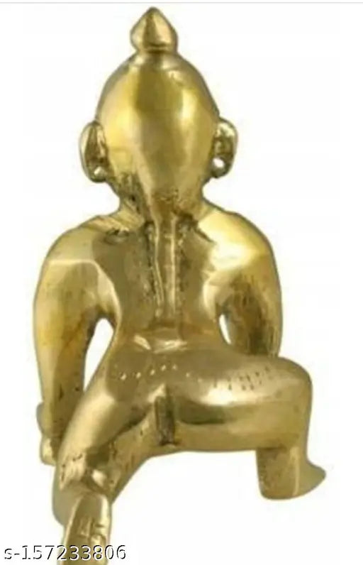 Brass Krishna idol (Laddu Gopal Thakur Ji Number 2) for spiritual enhancement, decorated in vibrant colors. Ideal for worship or decoration, made in India