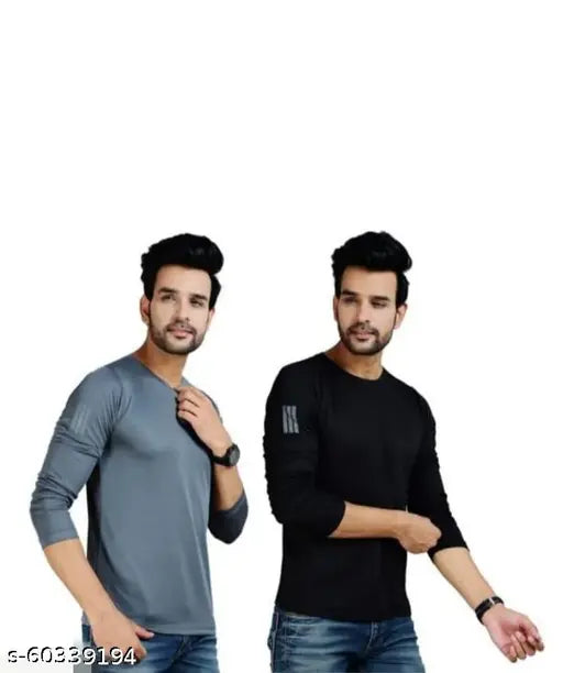 Stylish sky black full-sleeve sports tees combo pack, super net fabric for active wear (M/L/XL), India origin