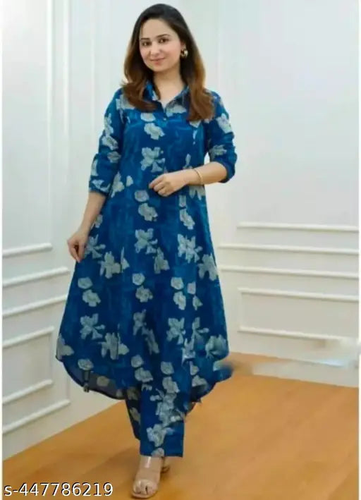 Rayon print palazzo set with pockets, women's casual kurta coord set for girls, featuring three-quarter sleeves and rayon fabric