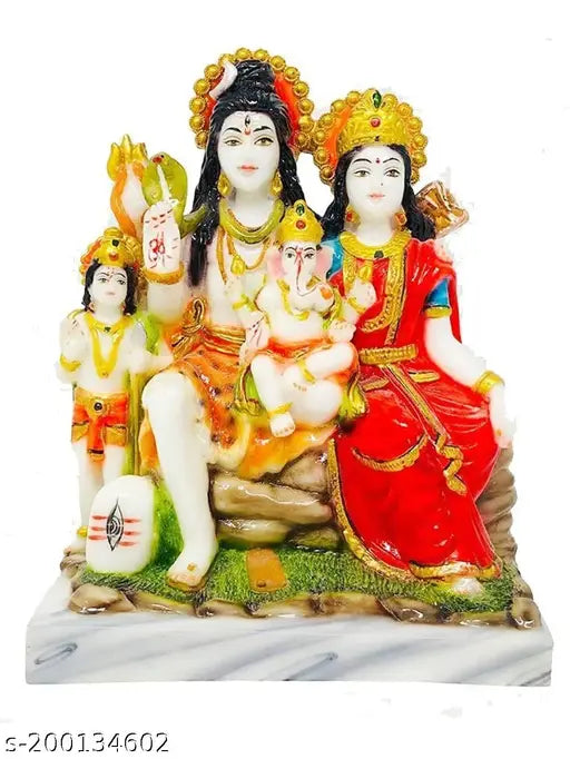 Marble-look poly resin Shiv Parivar family statue Murti, 7 inch Indian temple idol for pooja room