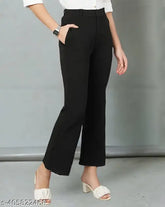 Black cotton lycra plazo pants for women, Lifetarm formal office wear set in solid pattern