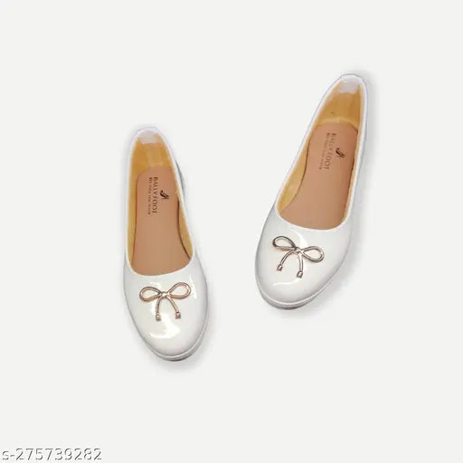 White synthetic ballerina shoes for women by BallyFoots, stylish and comfortable footwear on display